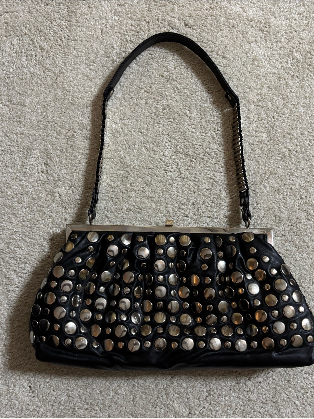 Cache Black Shoulder Bag with Silver Studs
